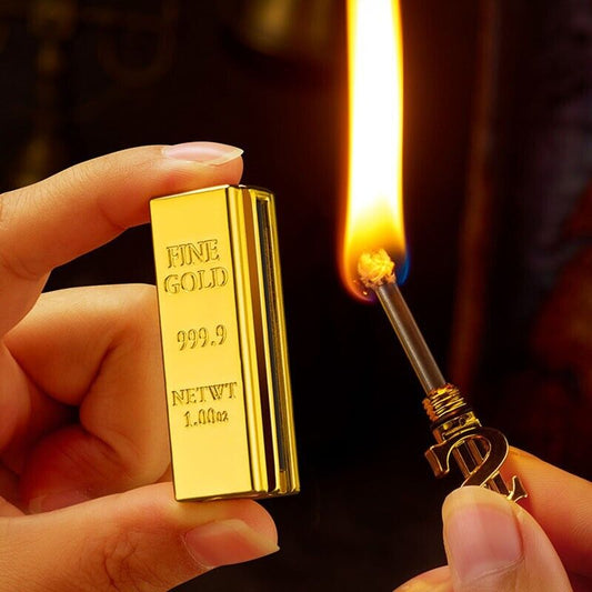 High Quality Collectable Metal Gold Bar Style Petrol/Kerosene Keychain Lighter